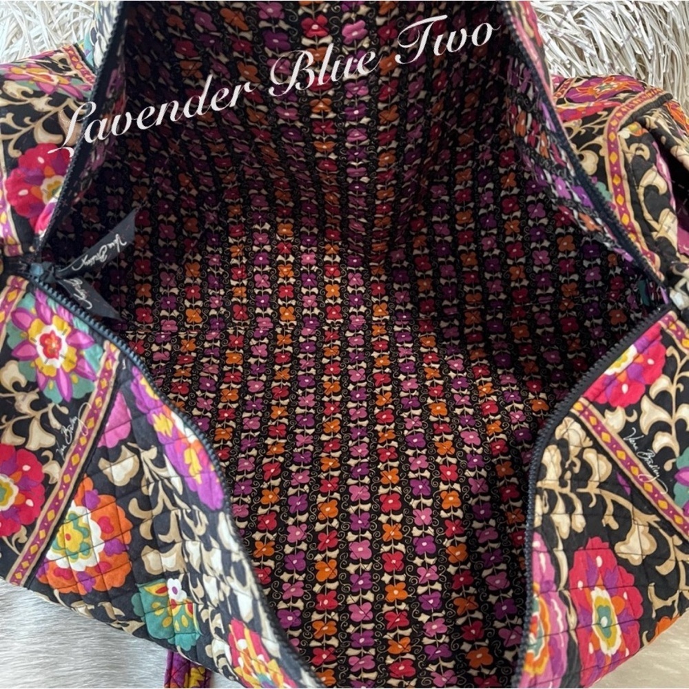VERA BRADLEY Suzani XL 2011 Duffle Bag Black Purple Gold Floral Y2K Travel Quilt - Picture 11 of 13